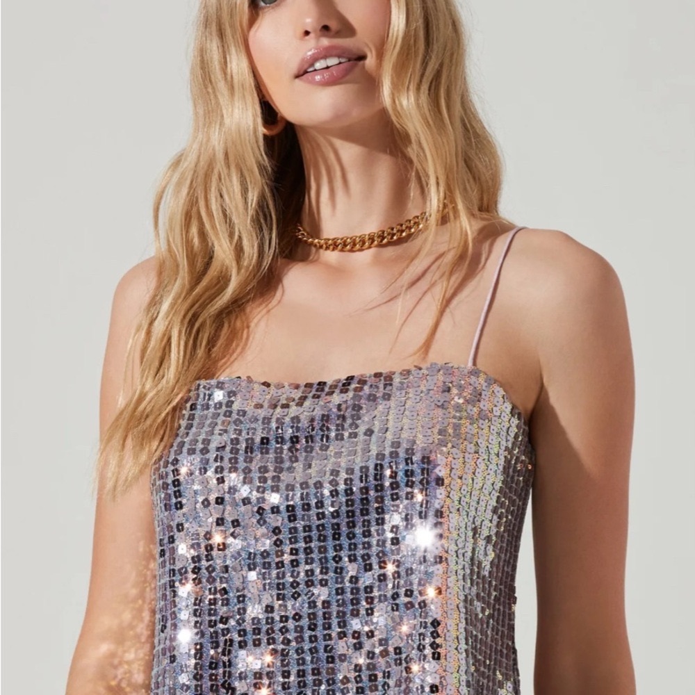 Astr Silver Sequin Camisole Top